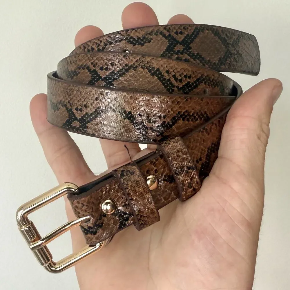 Western Brown Snakeskin Belt Unisex Cowboy Boho Style Adjustable 43